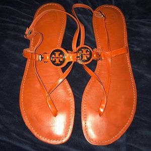 Tory Burch Orange/Gold Logo Sandals sz 10